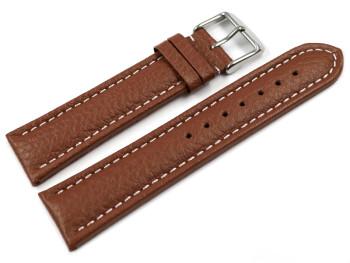 Uhrenband - echtes Leder - gepolstert - genarbt - hellbraun 18mm Stahl