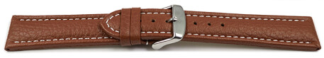 Uhrenband - echtes Leder - gepolstert - genarbt - hellbraun 22mm Stahl