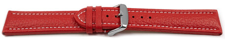 Uhrenband - echtes Leder - gepolstert - genarbt - rot 24mm Stahl