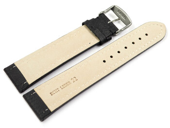 Uhrenband - echtes Leder - gepolstert - genarbt - schwarz 20mm Stahl