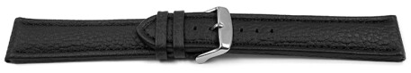 Uhrenband - echtes Leder - gepolstert - genarbt - schwarz 24mm Stahl