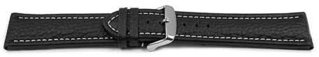 Uhrenband - echtes Leder - gepolstert - genarbt - schwarz - weiße Naht 18mm Stahl