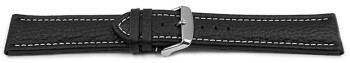 Uhrenband - echtes Leder - gepolstert - genarbt - schwarz - weiße Naht 18mm Stahl