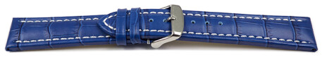 Uhrenarmband - gepolstert - Kroko Prägung - Leder - blau 18mm Gold