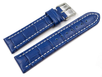 Uhrenarmband - gepolstert - Kroko Prägung - Leder - blau 24mm Stahl