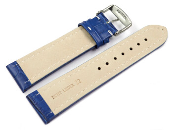 Uhrenarmband - gepolstert - Kroko Prägung - Leder - blau 24mm Stahl