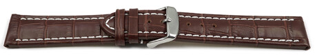 Uhrenarmband - gepolstert - Kroko Prägung - Leder - dunkelbraun 18mm Stahl