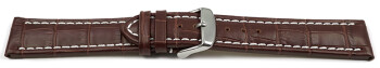 Uhrenarmband - gepolstert - Kroko Prägung - Leder - dunkelbraun 20mm Stahl