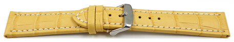 Uhrenarmband - gepolstert - Kroko Prägung - Leder - gelb 20mm Stahl