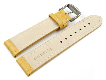 Uhrenarmband - gepolstert - Kroko Prägung - Leder - gelb 24mm Stahl