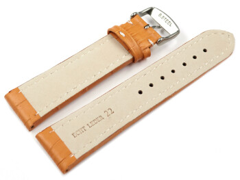 Uhrenarmband - gepolstert - Kroko Prägung - Leder - orange 20mm Stahl
