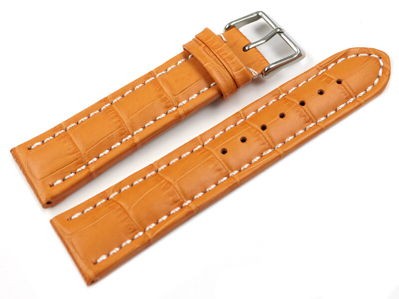 Bracelet De Montre En Cuir Brillant Type Crocodile 18 Mm - Couleur Orange-brun - Neuf Avec étiquettes