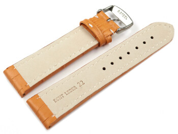 Uhrenarmband - gepolstert - Kroko Prägung - Leder - orange 22mm Stahl