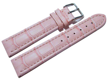 Uhrenarmband - gepolstert - Kroko Prägung - Leder - rosa 22mm Stahl