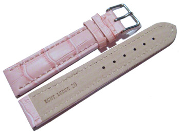 Uhrenarmband - gepolstert - Kroko Prägung - Leder - rosa 22mm Gold