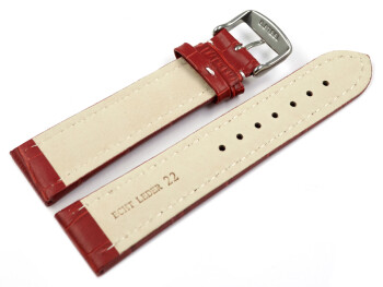 Uhrenarmband - gepolstert - Kroko Prägung - Leder - rot 20mm Stahl