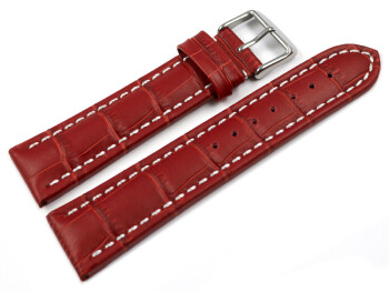 Uhrenarmband - gepolstert - Kroko Prägung - Leder - rot 22mm Stahl