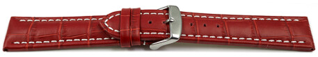 Uhrenarmband - gepolstert - Kroko Prägung - Leder - rot 24mm Stahl