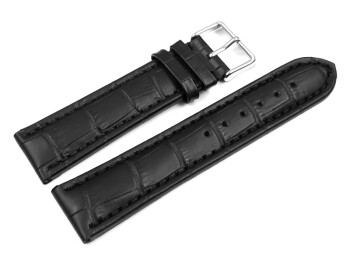 Uhrenarmband - gepolstert - Kroko Prägung - Leder - schwarz - TiT 20mm Stahl