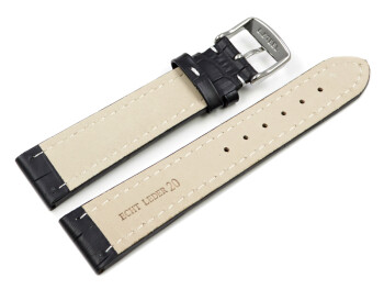 Uhrenarmband - gepolstert - Kroko Prägung - Leder - schwarz - TiT 20mm Stahl