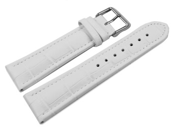 Uhrenarmband - gepolstert - Kroko Prägung - Leder - weiß 18mm Stahl
