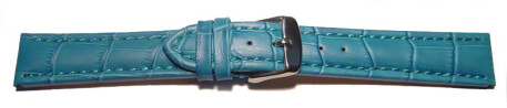 Uhrenarmband - gepolstert - Kroko Prägung - Leder - türkis 24mm Stahl