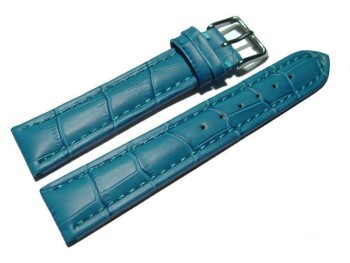 Uhrenarmband - gepolstert - Kroko Prägung - Leder - türkis 24mm Stahl