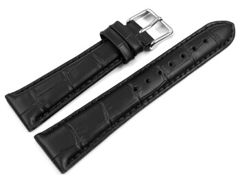 Uhrenarmband - Leder Kroko Prägung - schwarz - 19 mm Stahl
