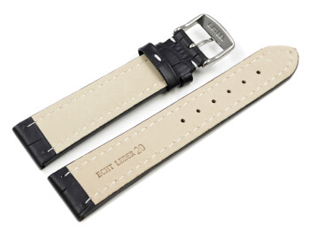 XL Uhrenarmband gepolstert Leder Kroko Prägung schwarz weiße Naht 24mm Gold