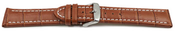Uhrenarmband - gepolstert - Leder - Kroko Prägung - hellbraun XL 18mm Stahl