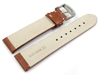Uhrenarmband - gepolstert - Leder - Kroko Prägung - hellbraun XL 18mm Stahl