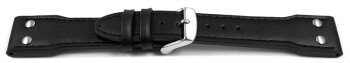 Uhrenarmband - Leder - glatt - schwarz - 2 Nieten - Vintage-Look 20mm Stahl