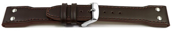 Uhrenarmband - Leder - glatt - dunkelbraun - 2 Nieten - Vintage-Look 18mm Stahl
