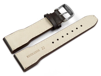 Uhrenarmband - Leder - glatt - dunkelbraun - 2 Nieten - Vintage-Look 22mm Stahl