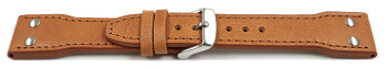 Uhrenarmband - Leder - glatt - hellbraun - 2 Nieten - Vintage-Look 18mm Stahl