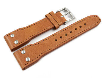 Uhrenarmband - Leder - glatt - hellbraun - 2 Nieten - Vintage-Look 20mm Stahl
