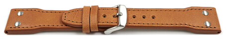 Uhrenarmband - Leder - glatt - hellbraun - 2 Nieten - Vintage-Look 22mm Stahl