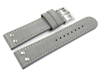 Uhrenarmband - Wasserbüffel Leder - grau - 24mm Stahl