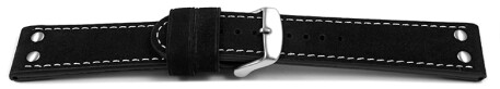Uhrenarmband - Wasserbüffel Leder - schwarz - 20mm Stahl