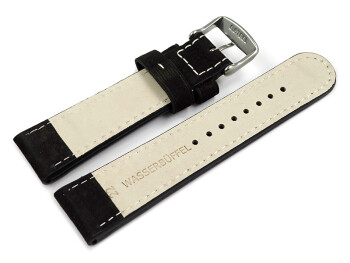 Uhrenarmband - Wasserbüffel Leder - schwarz - 20mm Stahl