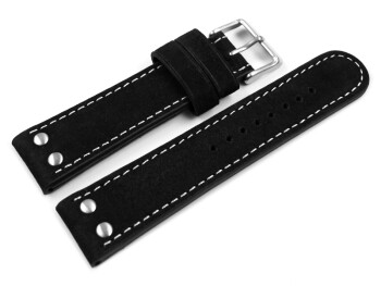 Uhrenarmband - Wasserbüffel Leder - schwarz - 24mm Stahl