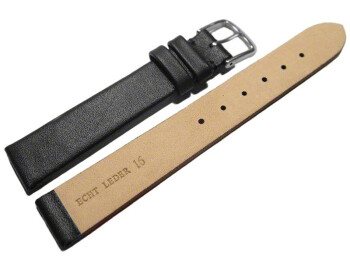 Uhrenarmband Leder Business schwarz 16mm Stahl