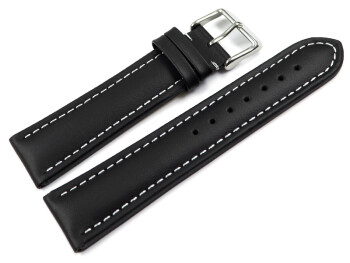 XL Uhrenarmband Leder Glatt schwarz 18mm Stahl