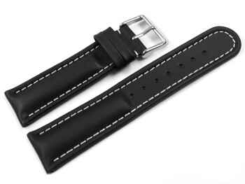 Uhrenarmband - echt Leder - glatt - schwarz 20mm Stahl