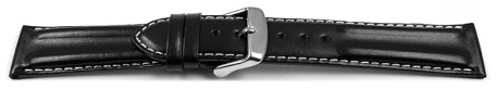 Uhrenarmband - echt Leder - doppelte Wulst - glatt - schwarz weiße Naht 20mm Stahl