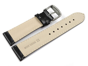Uhrenarmband - echt Leder - doppelte Wulst - glatt - schwarz weiße Naht 20mm Stahl