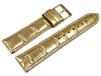 Uhrenarmband gepolstert Kroko Prägung Gold 20mm Stahl