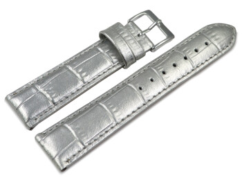 Uhrenarmband gepolstert Kroko Prägung Silber 14mm Stahl