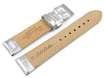 Uhrenarmband gepolstert Kroko Prägung Silber 16mm Gold