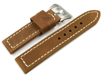 Uhrenarmband mit Breitdorn extra starkes Leder hellbraun 22mm